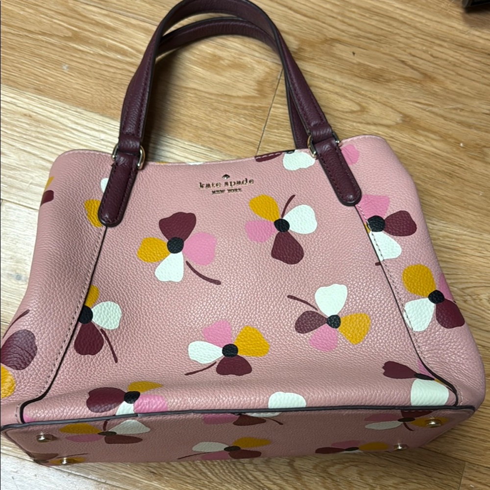 Kate Spade Pink and White Floral Satchel with Pink Wallet Playful Design